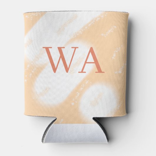 Pastel perzik oranje witte monogram retro vette na blikjeskoeler (Voorkant)