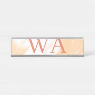 Pastel perzik oranje witte monogram retro vette na bureau naambordje