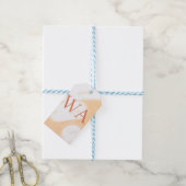 Pastel perzik oranje witte monogram retro vette na cadeaulabel (Met Touw)