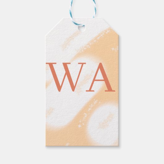Pastel perzik oranje witte monogram retro vette na cadeaulabel (Voorkant)