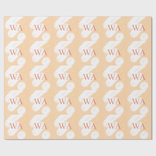 Pastel perzik oranje witte monogram retro vette na cadeaupapier (Vlak)