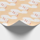 Pastel perzik oranje witte monogram retro vette na cadeaupapier (Hoek)