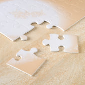 Pastel perzik oranje witte monogram retro vette na legpuzzel (Zijkant)