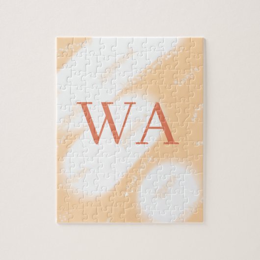 Pastel perzik oranje witte monogram retro vette na legpuzzel (Verticaal)