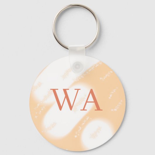 Pastel perzik oranje witte monogram retro vette na sleutelhanger (Voorkant)