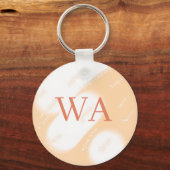 Pastel perzik oranje witte monogram retro vette na sleutelhanger (Voorkant)