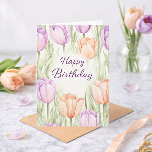 Pastel Perzik Paarse Tulpen Lente Bloemen Verjaard Kaart