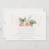 Pastel Perzik Roos Bloemstuk 20 Verjaardagsuitnodi Bedankkaart (Voorkant)