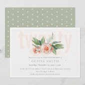 Pastel Perzik Roos Bloemstuk 20 Verjaardagsuitnodi Bedankkaart (Voorkant / Achterkant)