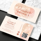 Pastel Perzik Social Media QR Code Glitter Visitekaartje