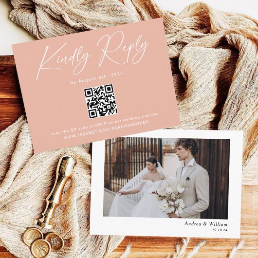 Pastel Perzik Zonsondergang Bruiloft RSVP Informatiekaartje