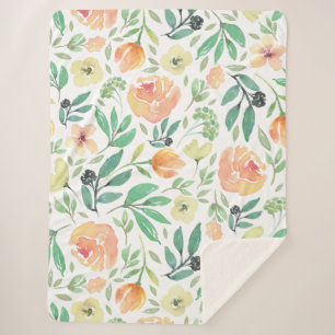 Pastel Perzikpatroon & Gele Waterverven Flowers Pa Sherpa Deken
