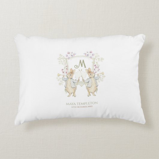 Pastel Peter de Konijn Monogram Twins Baby shower Accent Kussen (Voorkant)
