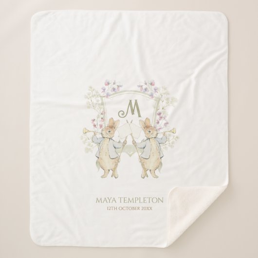 Pastel Peter de Konijn Monogram Twins Baby shower Sherpa Deken (Voorkant)