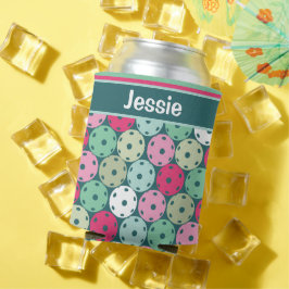 Pastel Pickleballen op donkergroen, met naam Blikjeskoeler