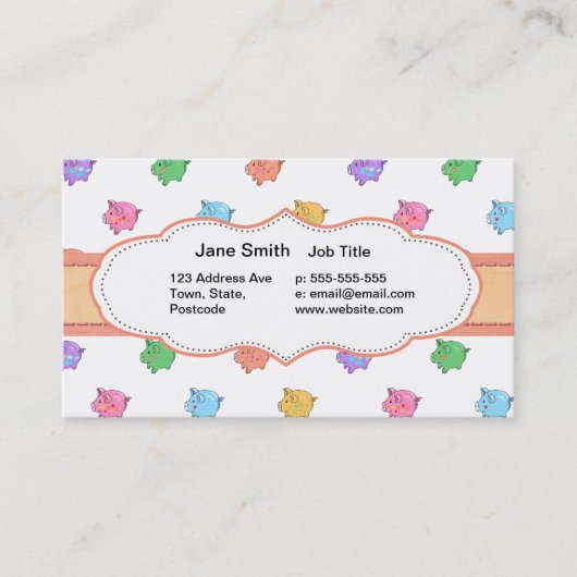 Pastel Pig Pattern Visitekaartje (Voorkant)