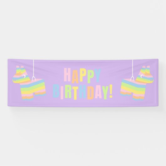 Pastel Piñata Verjaardag Feest Banner (Horizontaal)