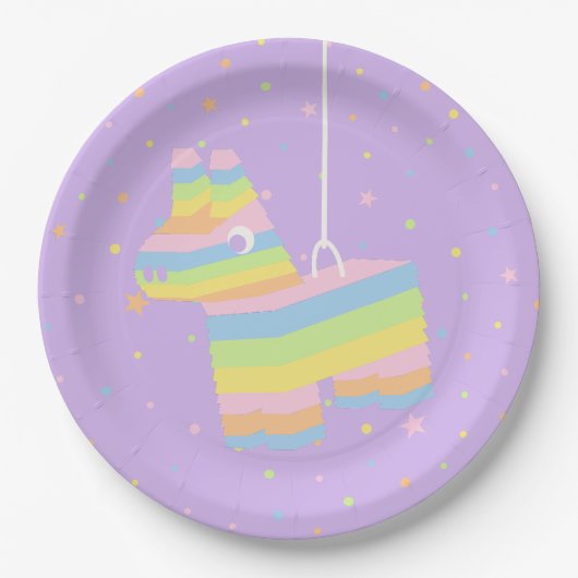Pastel Piñata Verjaardagsfeest Bord Paars (Voorkant)