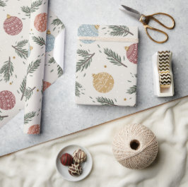 Pastel Pine Holly Ornamenten Kerstmis Cadeaupapier