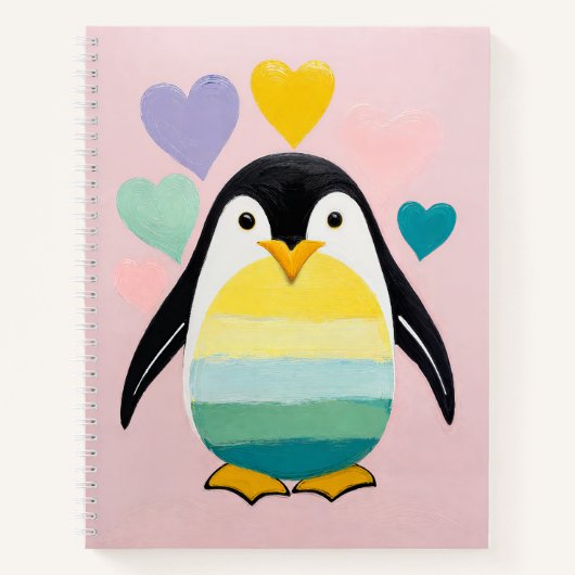 Pastel Pinguïn Hart Notitieboek (Voorkant)