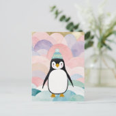 Pastel Pinguïn Piek Feestdagenkaart (Staand voorkant)