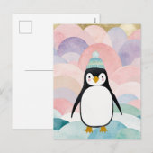 Pastel Pinguïn Piek Feestdagenkaart (Voorkant / Achterkant)