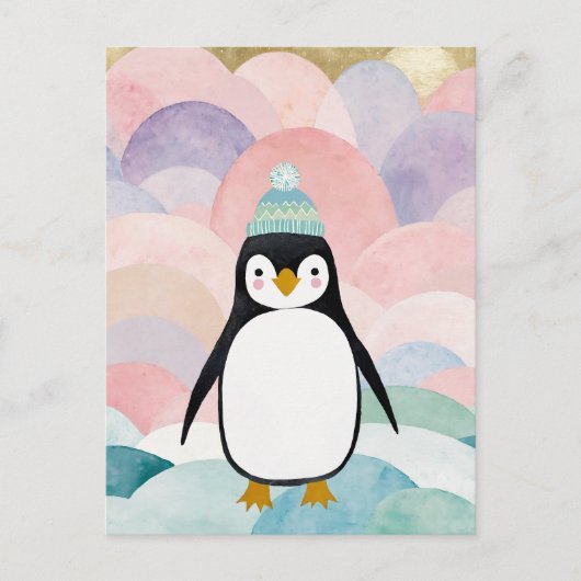 Pastel Pinguïn Piek Feestdagenkaart (Voorkant)