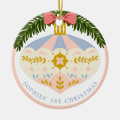 Pastel Pink  1e Kerstmis Rocking Horse Keramisch Ornament (Voorkant)