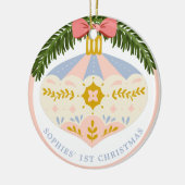 Pastel Pink  1e Kerstmis Rocking Horse Keramisch Ornament (Links)