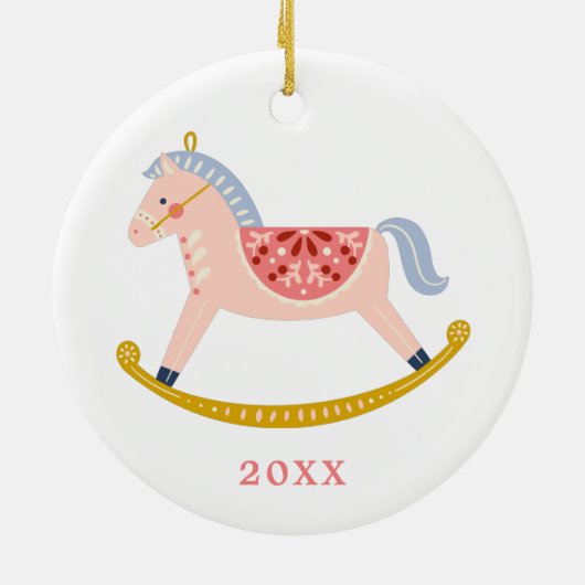 Pastel Pink  1e Kerstmis Rocking Horse Keramisch Ornament (Achterkant)