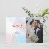 Pastel Pink and Blue Waterverf Two Photo Wedding Bedankkaart (Staand voorkant)