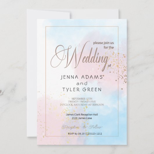 Pastel Pink and Blue Waterverf Wedding Invitation Kaart (Voorkant)
