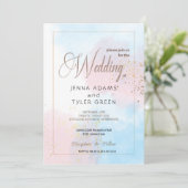 Pastel Pink and Blue Waterverf Wedding Invitation Kaart (Staand voorkant)
