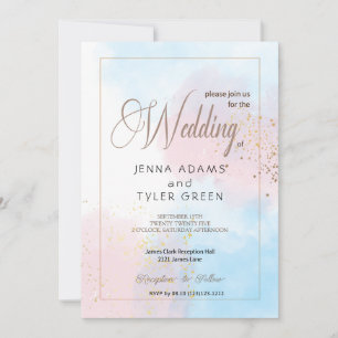 Pastel Pink and Blue Waterverf Wedding Invitation Kaart