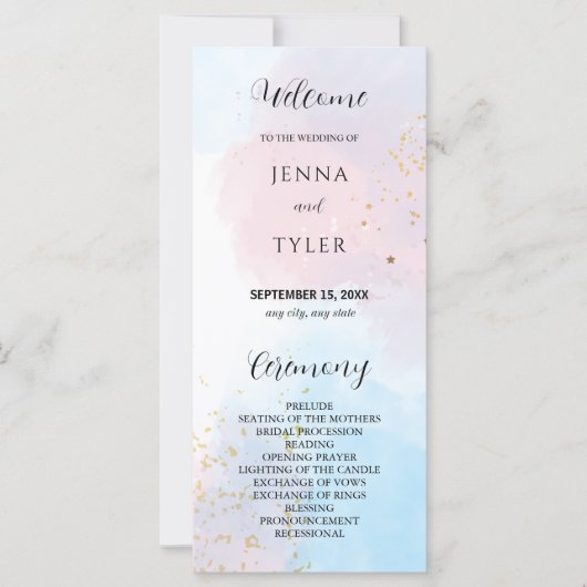 Pastel Pink and Blue Waterverf Wedding Programme (Voorkant)