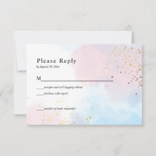 Pastel Pink and Blue Waterverf Wedding RSVP Kaartje
