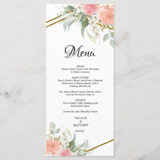 Pastel Pink and Gold Wedding Menus Menu
