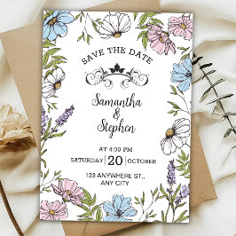 Pastel Pink and Green and Blue Save The Date Kaart