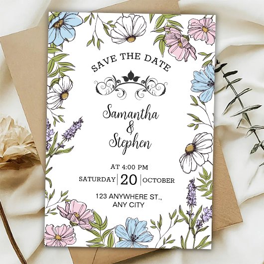 Pastel Pink and Green and Blue Save The Date  Kaart