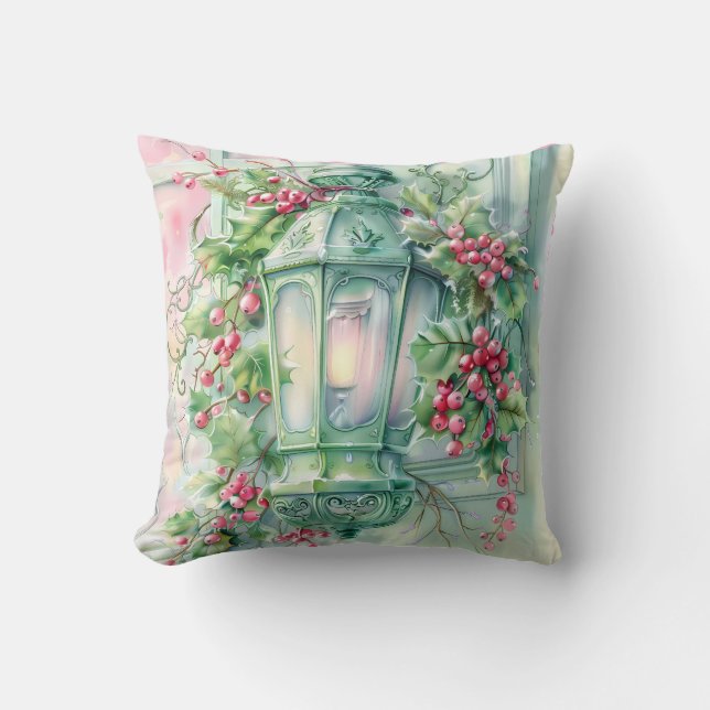 Pastel Pink and Green Christmas Throw Pillow Kussen (Voorkant)