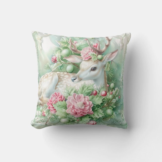 Pastel Pink and Green Christmas Throw Pillow Kussen (Voorkant)