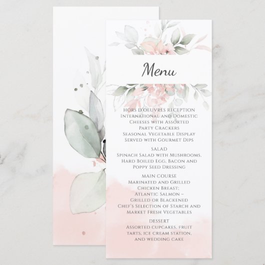 Pastel Pink and Green Roses Wedding Menu (Voorkant / Achterkant)