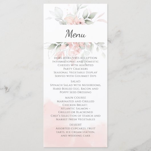 Pastel Pink and Green Roses Wedding Menu (Voorkant)