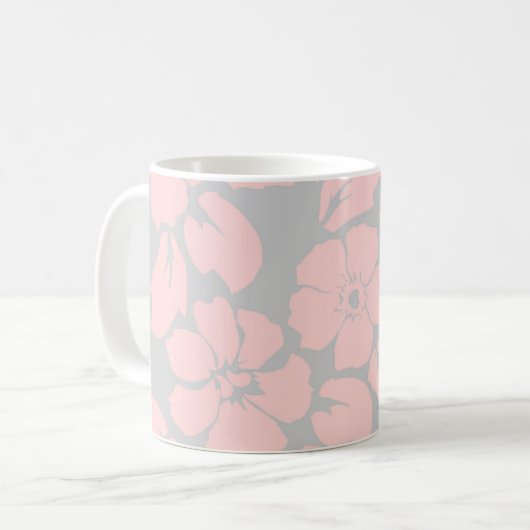 Pastel Pink and Grey Floral Koffiemok (Voorkant links)