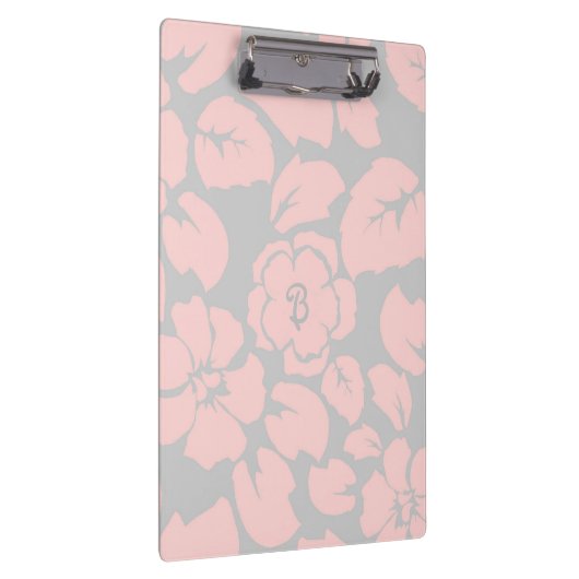 Pastel Pink and Grey Floral Monogram Klembord (Rechts)