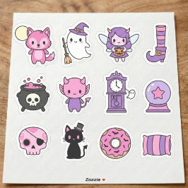 Pastel Pink And Purple Spooky Character Stickers