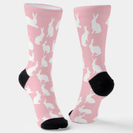 Pastel Pink And White Bunny Pattern Cute Easter Sokken