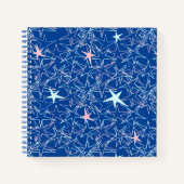 Pastel Pink Aqua Stars op Blue Sketchbook Journal Notitieboek (Voorkant)