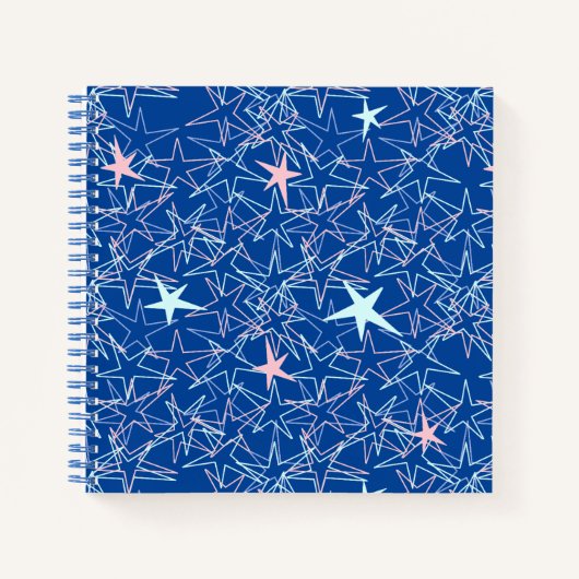 Pastel Pink Aqua Stars op Blue Sketchbook Journal Notitieboek (Voorkant)