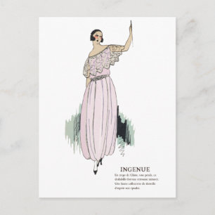 Pastel Pink Art Deco 1920s Mode Illustratie Po Briefkaart
